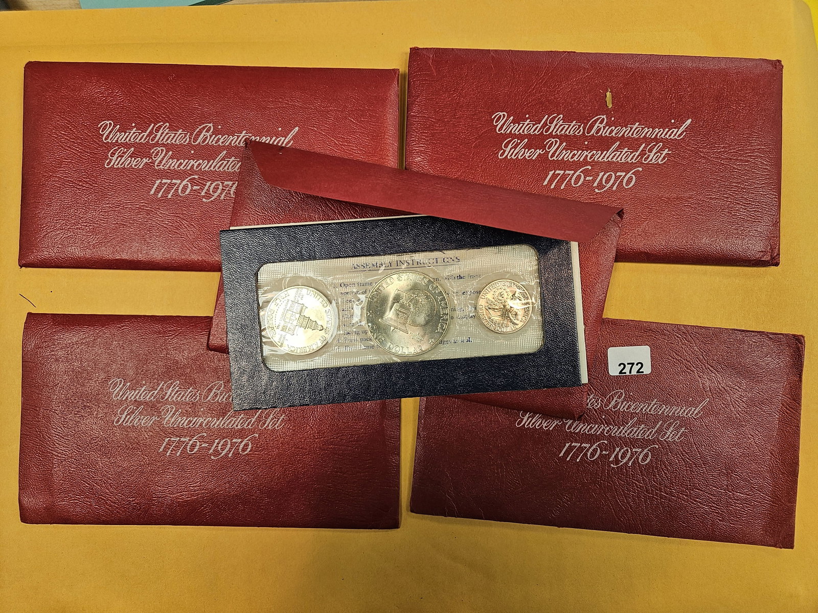 Five GEM Brilliant Uncirculated SILVER 3-Coin Bicentennial Sets: RED Sets. All in OGP