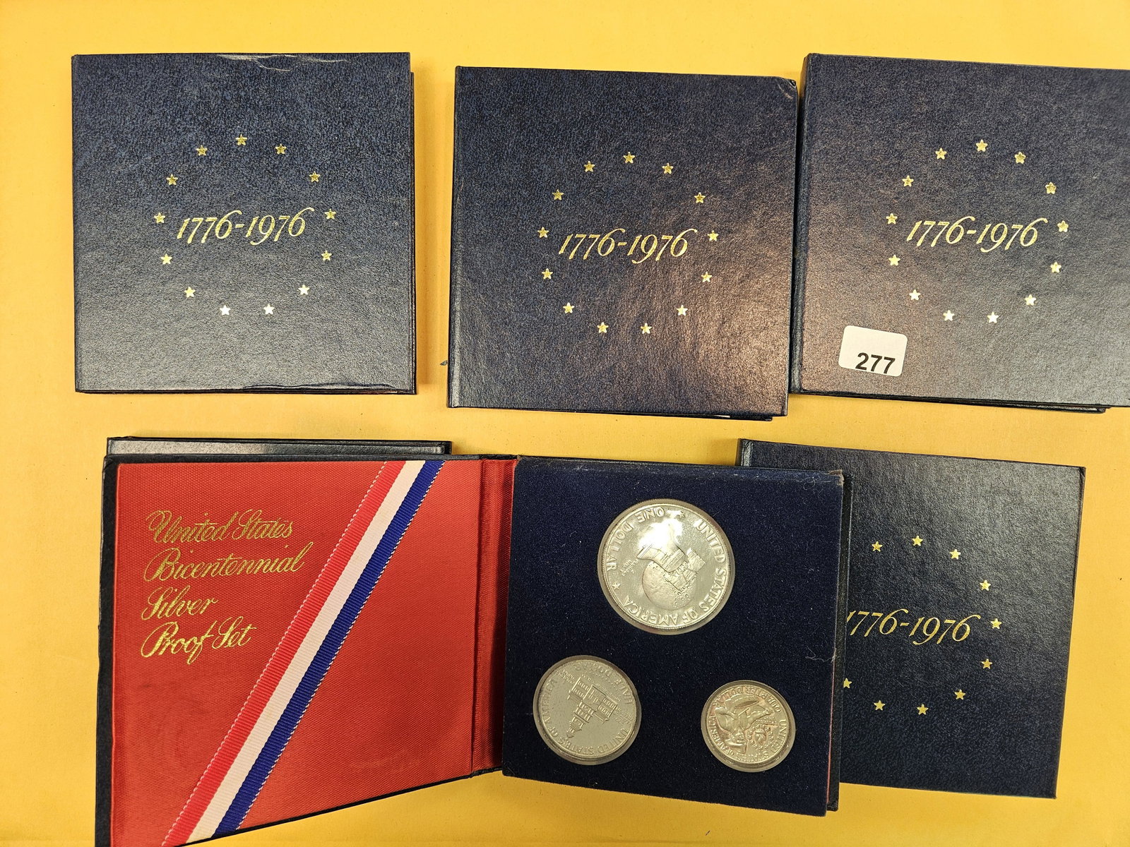 Six GEM Proof Silver 3-coin Bicentennial Sets: All in original hard packs but no outer case or COAs