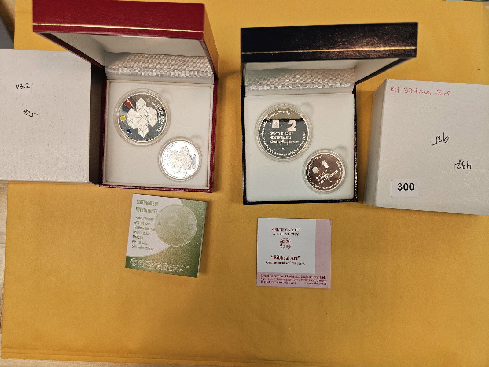 Two GEM Proof Deep Cameo 2-Coin Silver Sets: Both in OGP with COAs. Both Israel