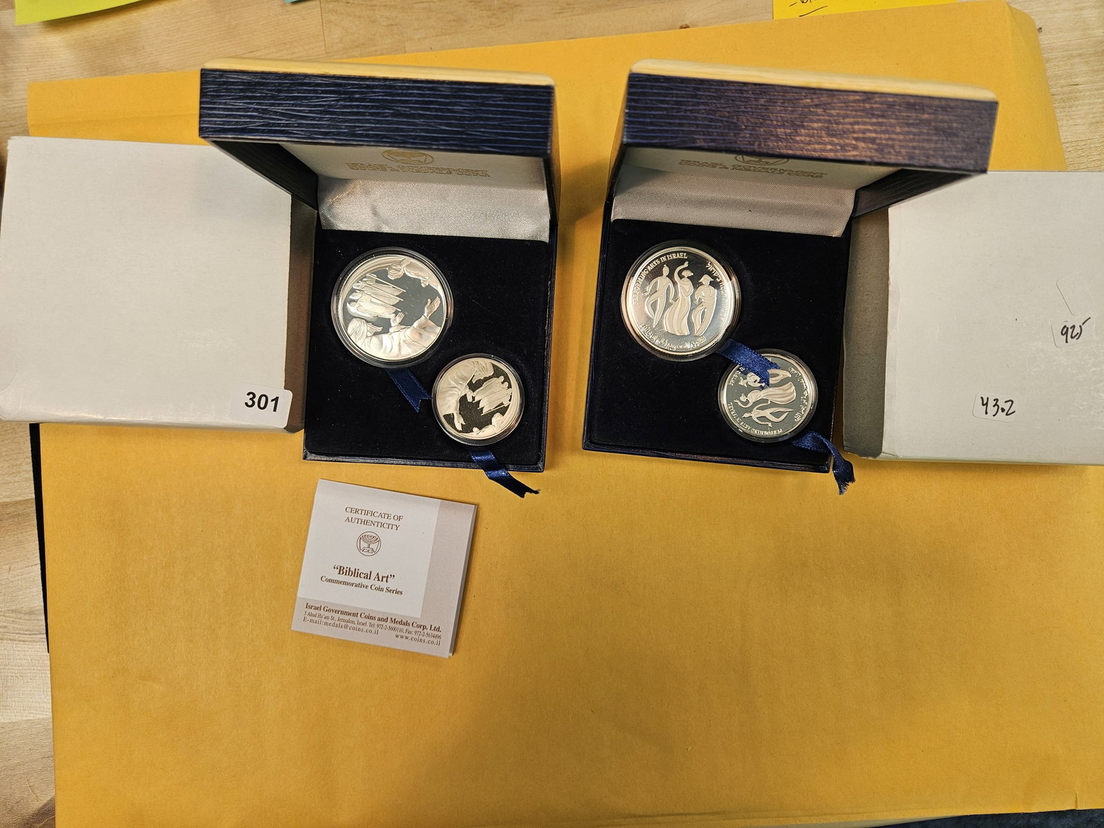 Two GEM Proof Deep Cameo 2-Coin Silver Sets: Both in OGP. One with COA. Both Israel