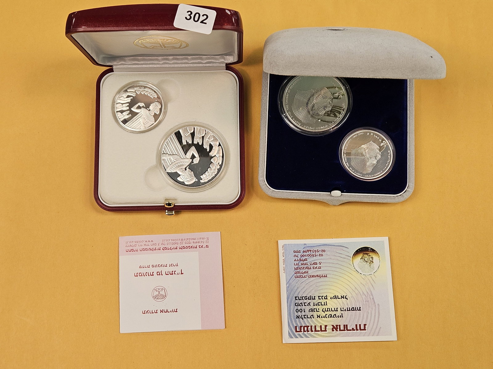 Two GEM Proof Deep Cameo 2-Coin Silver Sets: Both in OGP with COAs. Both Israel