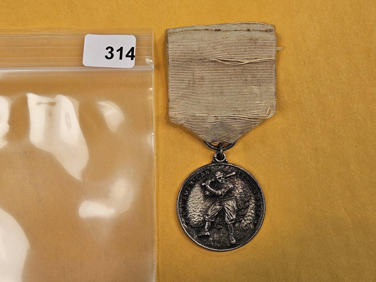 1936 Sterling Silver American Legion Baseball Medal with Ribbon (1 of 5)