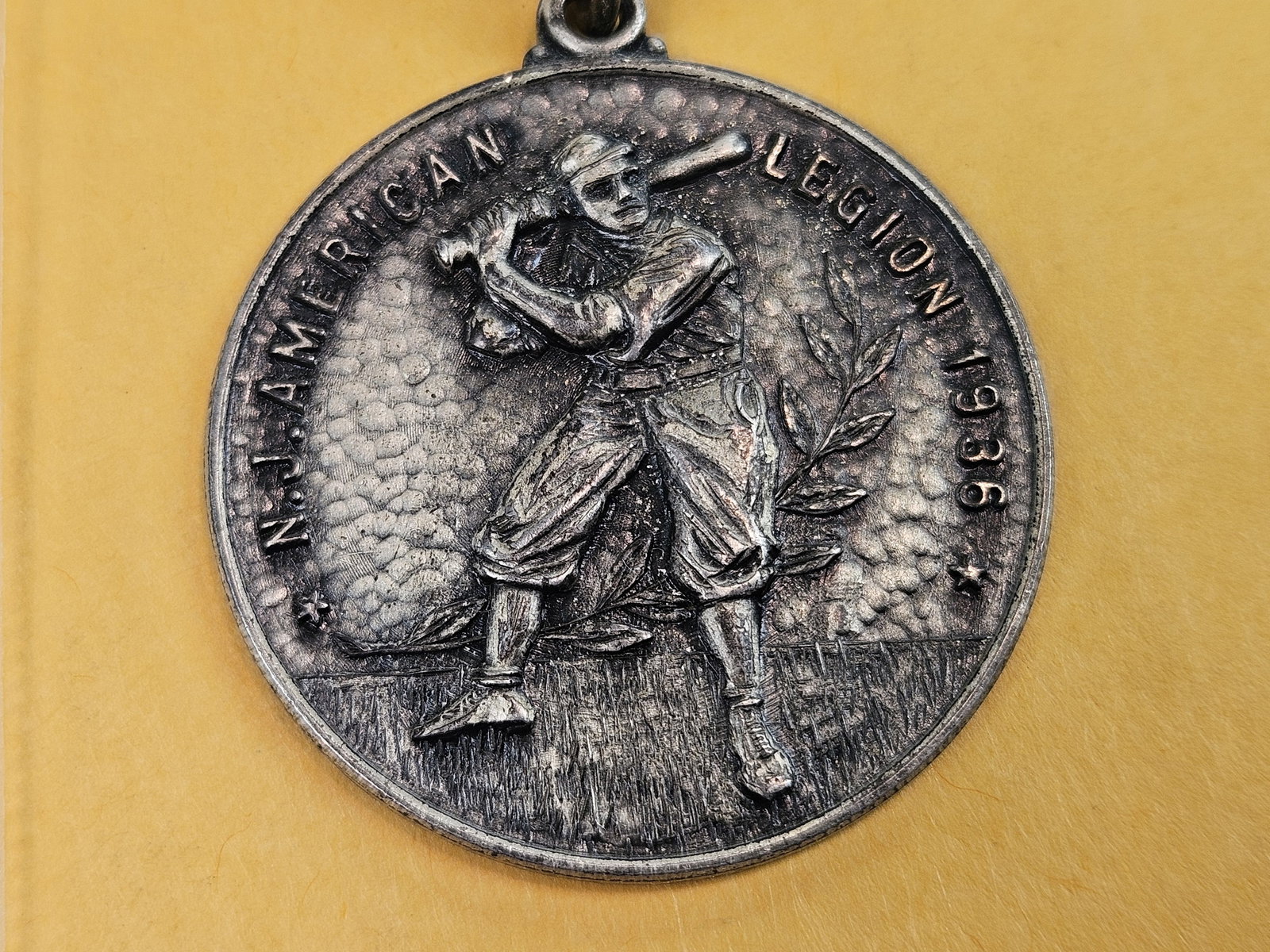 1936 Sterling Silver American Legion Baseball Medal with Ribbon - 2