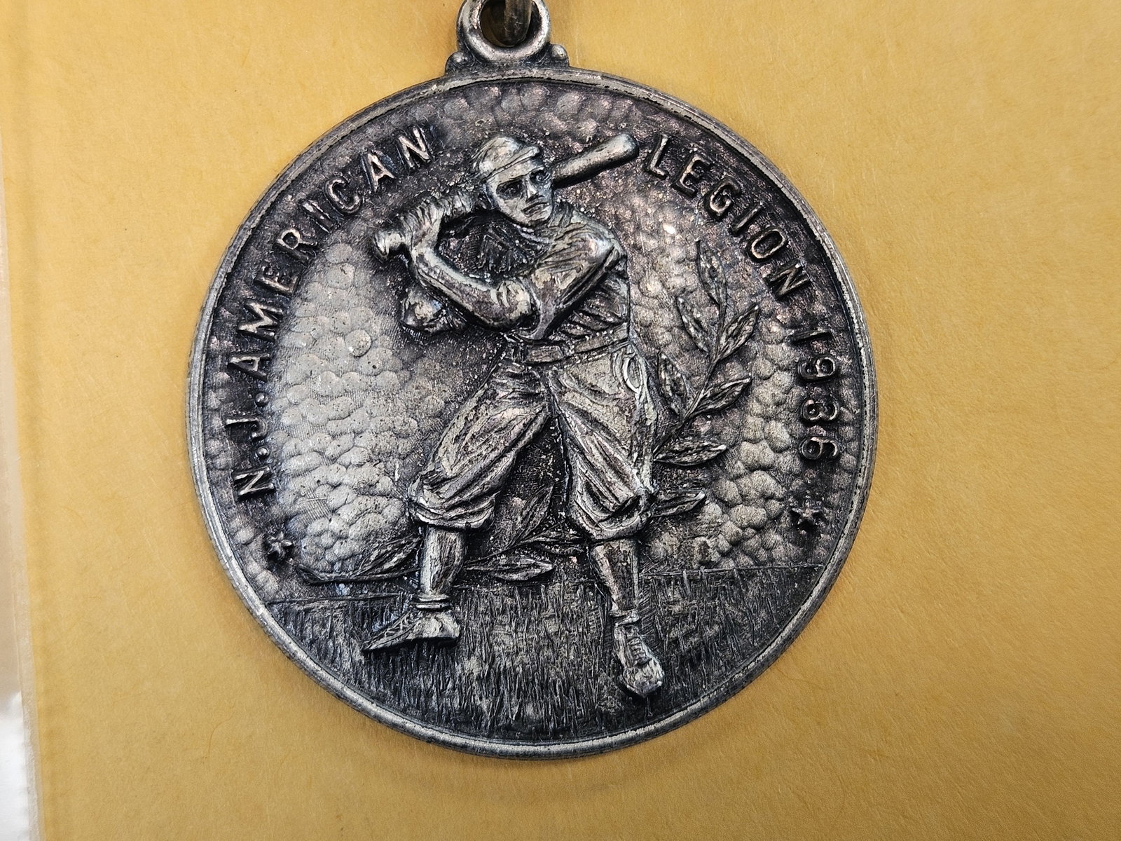 1936 Sterling Silver American Legion Baseball Medal with Ribbon - 3