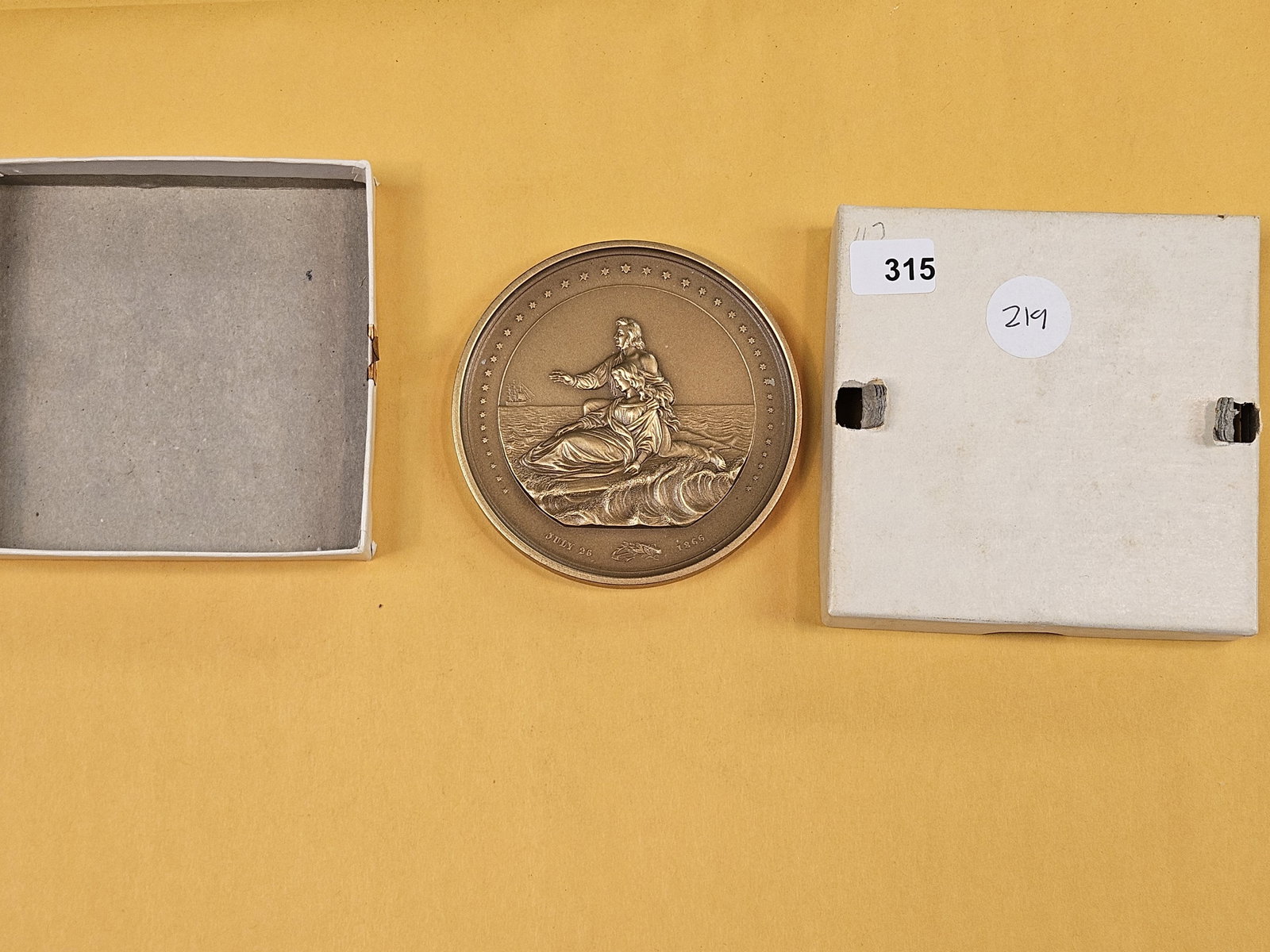 Large 1866 US MINT Restrike Medal: 1866 US MINT RESTRIKE SS SAN FRANCISCO LIFE SAVING BRONZE MEDAL 1853 PAQUET JULIAN. THE MEDAL IS A RESTRIKE OF THE GONGRESSIONAL GOLD MEDAL AWARDED TO THE RESCUERS OF THE PASSENGERS, OFFICERS,