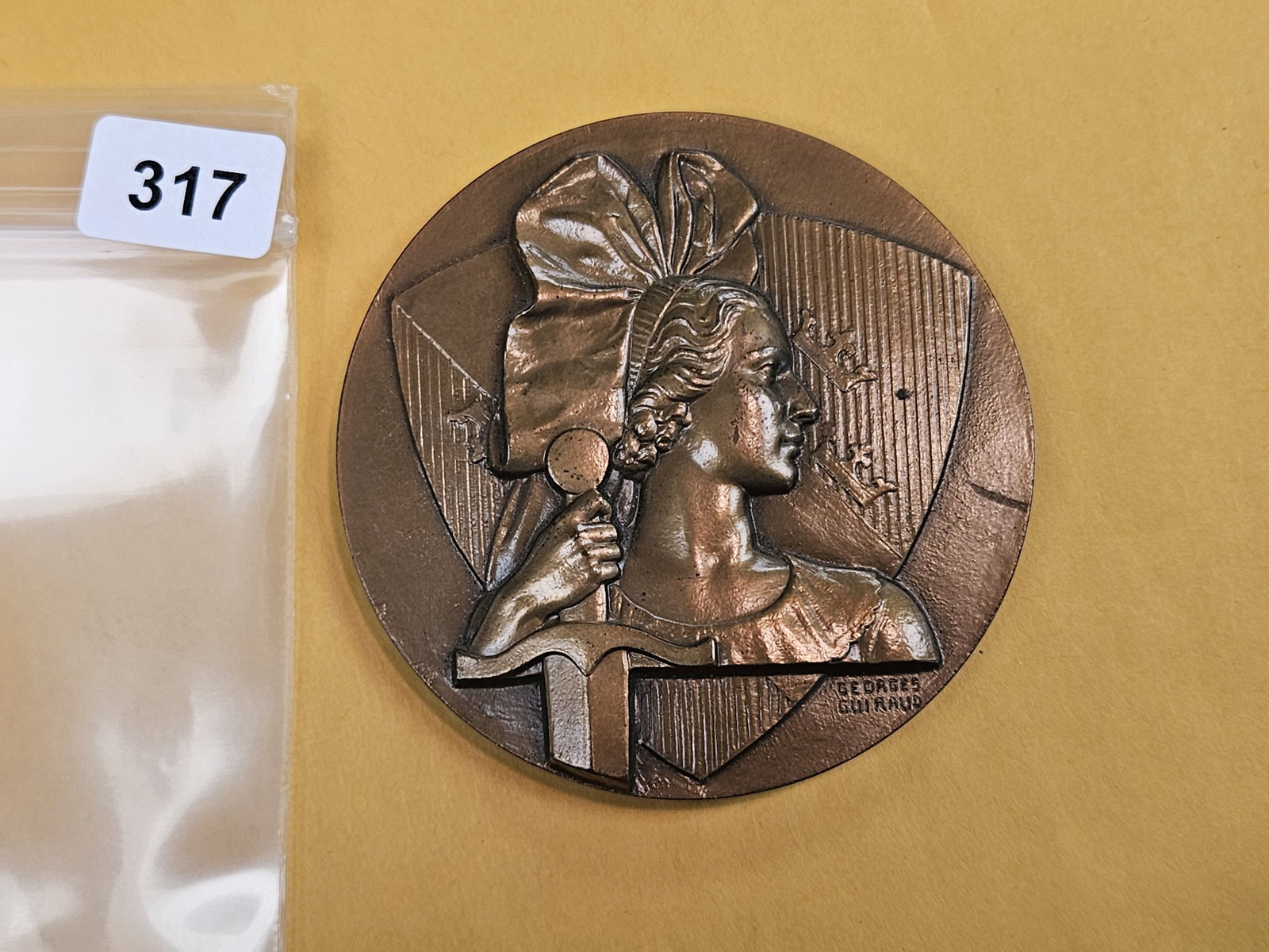 Large French Victory Medal: 68 MM BRONZE FRENCH MEDAL COMMEMORATING ALSACE BEING LIBERATED BY THREE VICTORIES DURING WORLD WAR 1