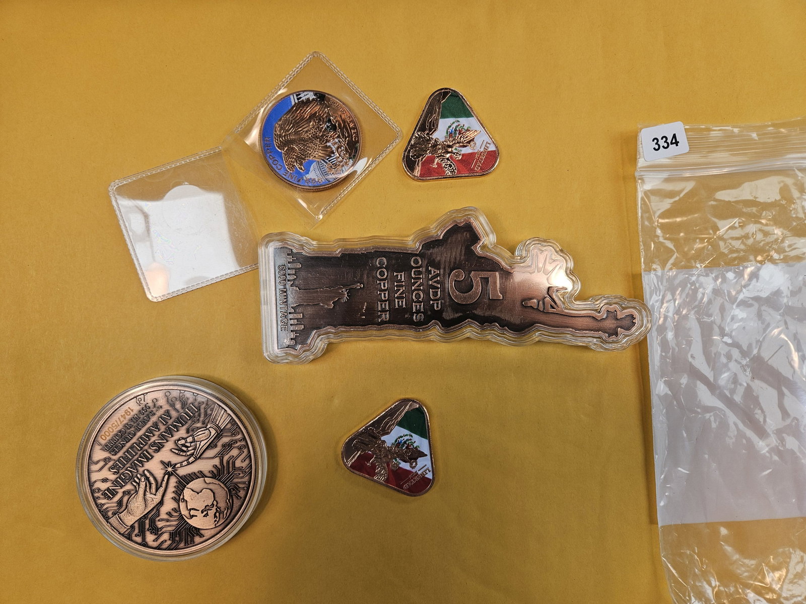 Miscellaneous Copper Lot: Five mixed pieces of fine copper
