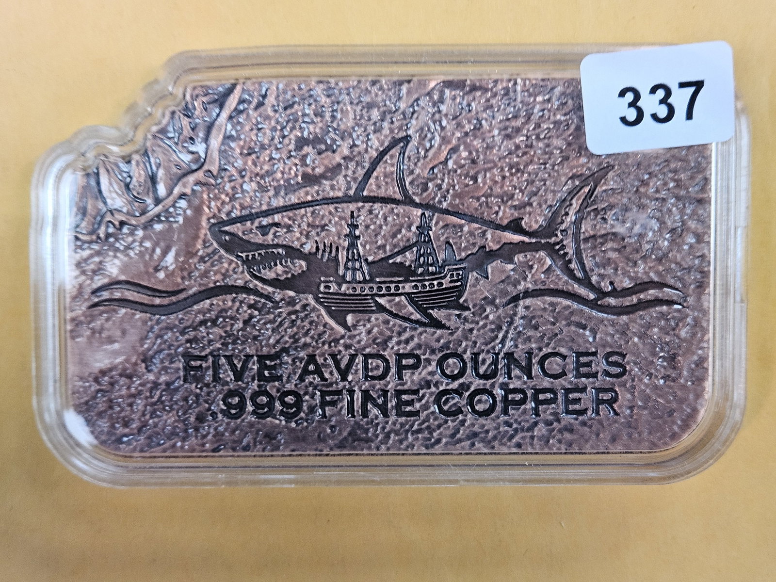 Five Troy ounce .999 fine Copper bar: Shark