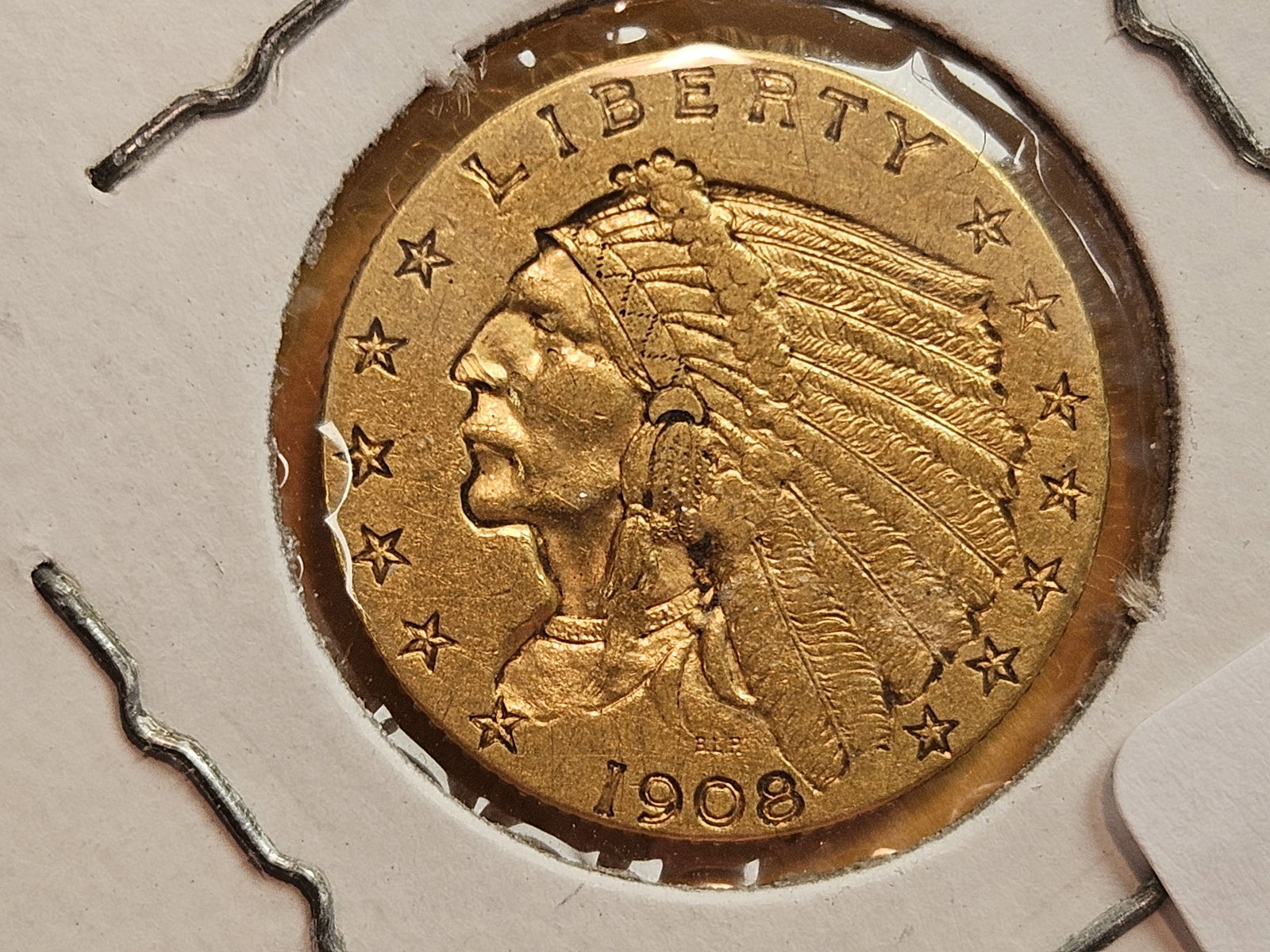 GOLD! Brilliant About Uncirculated 1908 Indian Head Gold $2.5 Dollars: Quarter Eagle