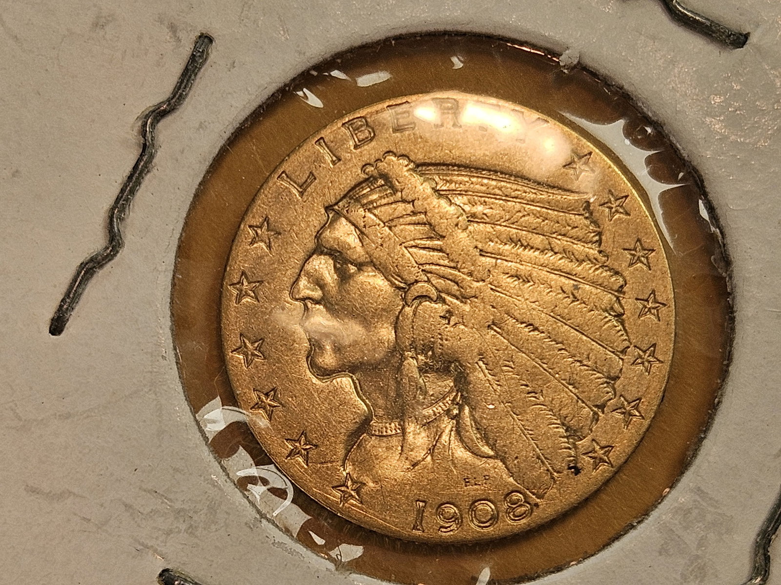 GOLD! 1908 Indian Head Gold $2.5 Dollar Quarter Eagle: Circulated