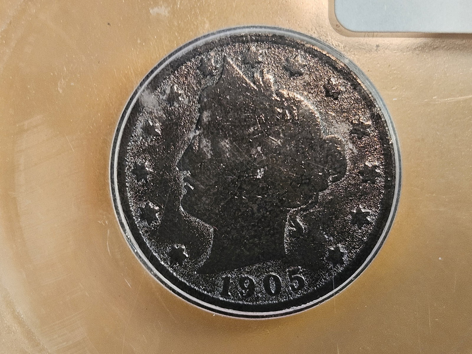 ICG Liberty "V" Nickel Black Ruthenium Plated: On a 1905 nickel