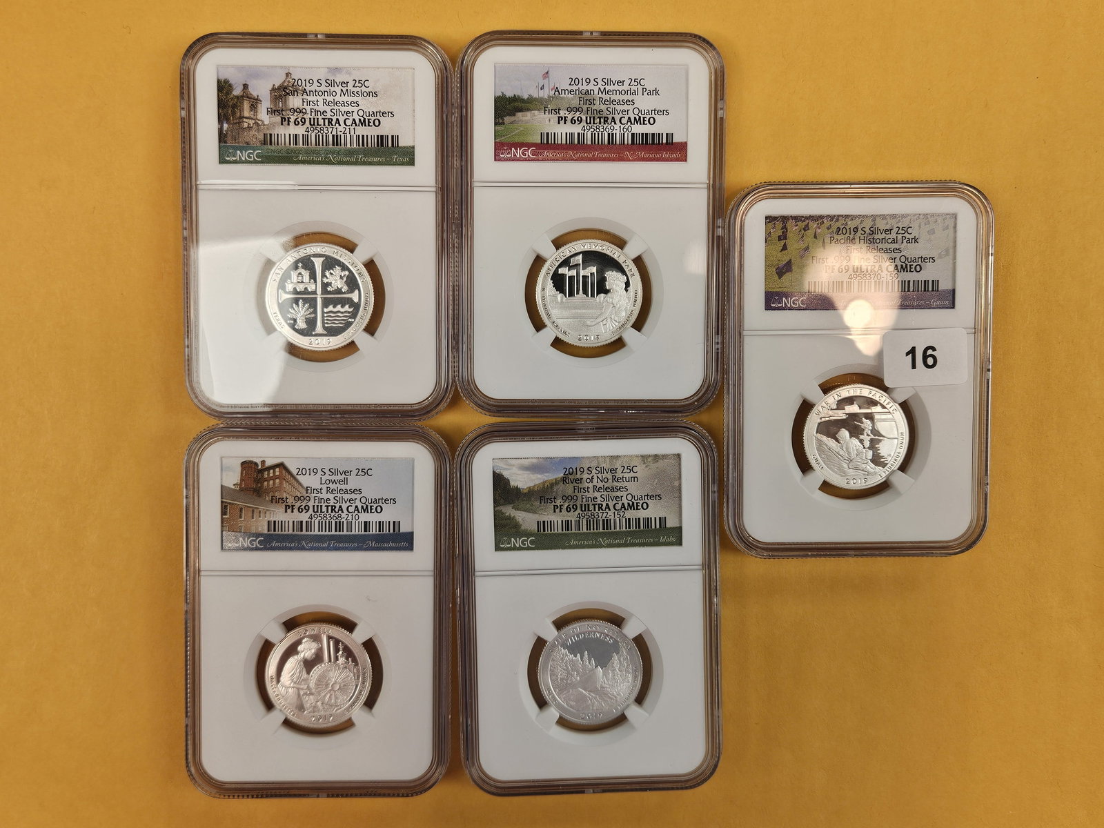 Five NGC-graded 2019-S SILVER Washington Quarters: All graded in Proof 69 Ultra Cameo