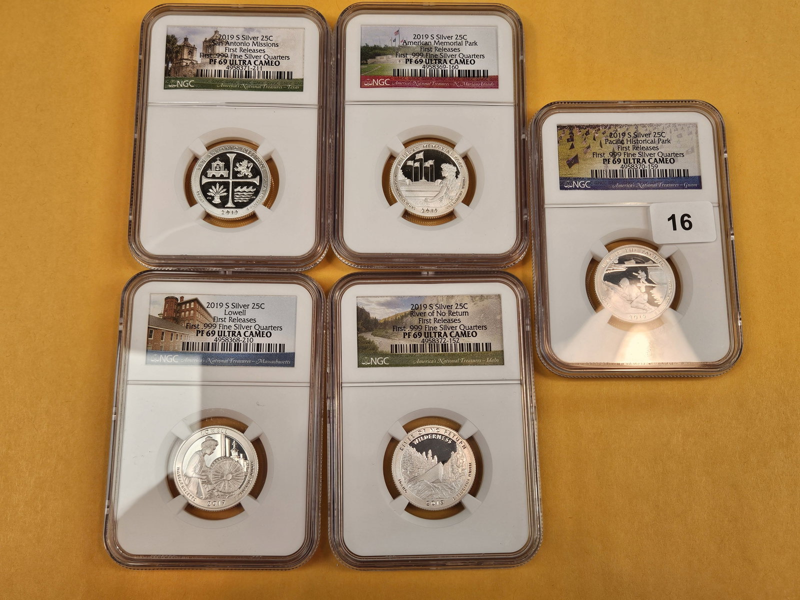 Five NGC-graded 2019-S SILVER Washington Quarters - 2