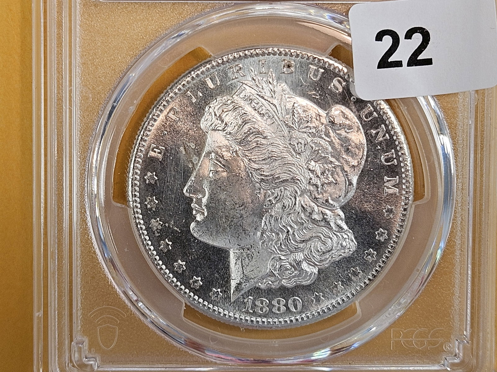 PCGS 1880-S Morgan Dollar in Mint State 63: Great reflectivity in the fields