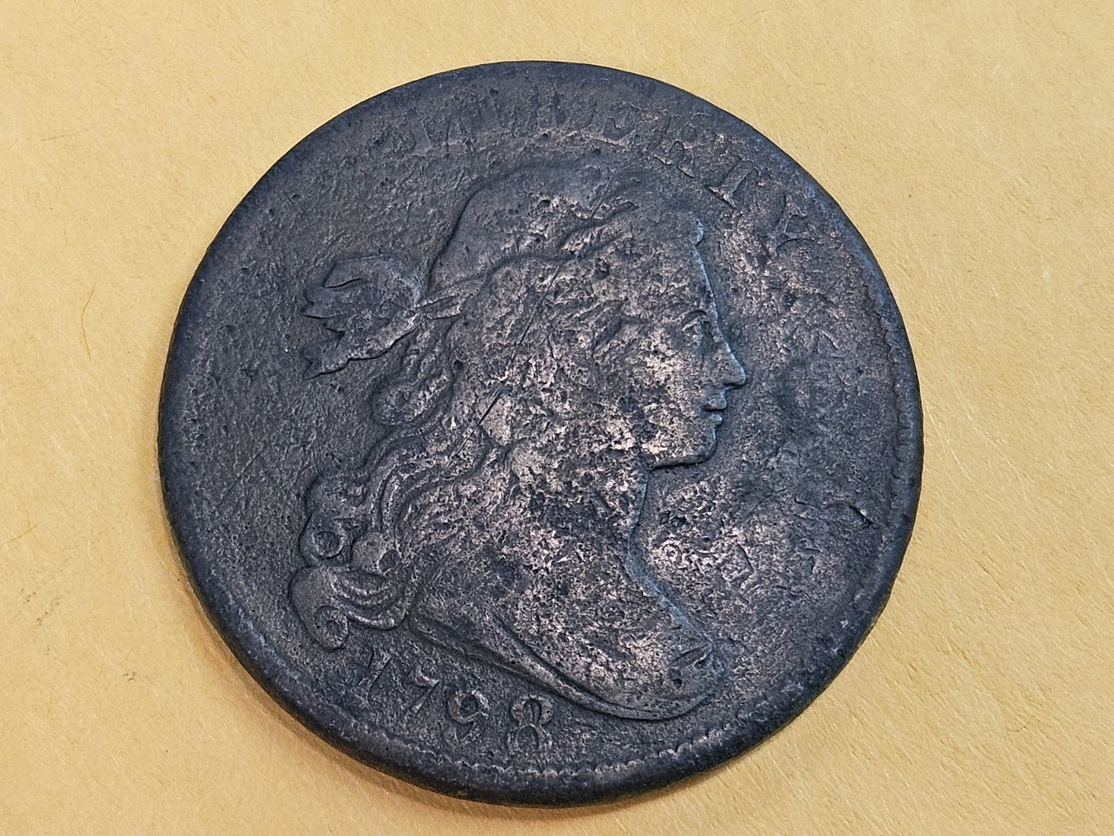 1798 Draped Bust Large Cent in Fine - details: Sheldon S-165. R-4