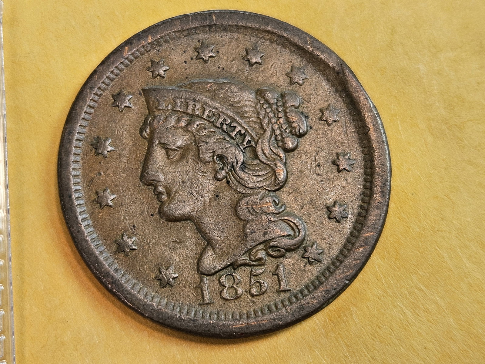 1851 Braided Hair Large cent in Extra Fine (1 of 5)