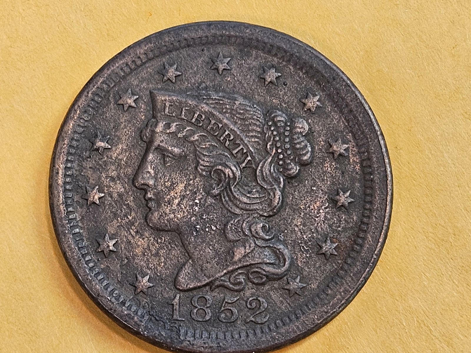 1852 Braided Hair Large Cent in About Uncirculated plus - details: Purt near uncirculated