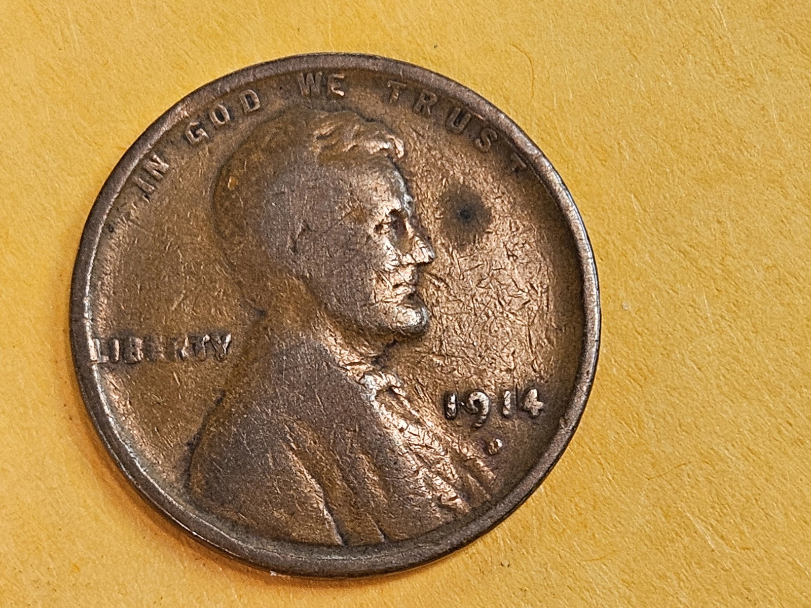 * Semi-key 1914-D Wheat Cent in Very Good: Even wear