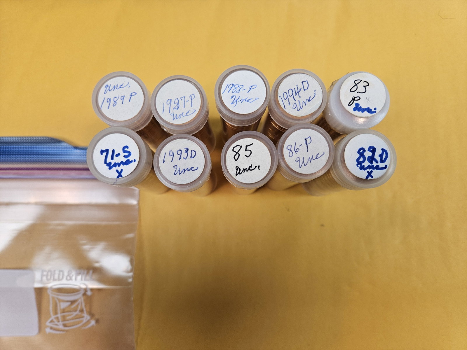 TEN mixed Rolls of Brilliant Uncirculated Lincoln cents: Unopened by us. Unsearched by us. Came in a large estate. Happy hunting!