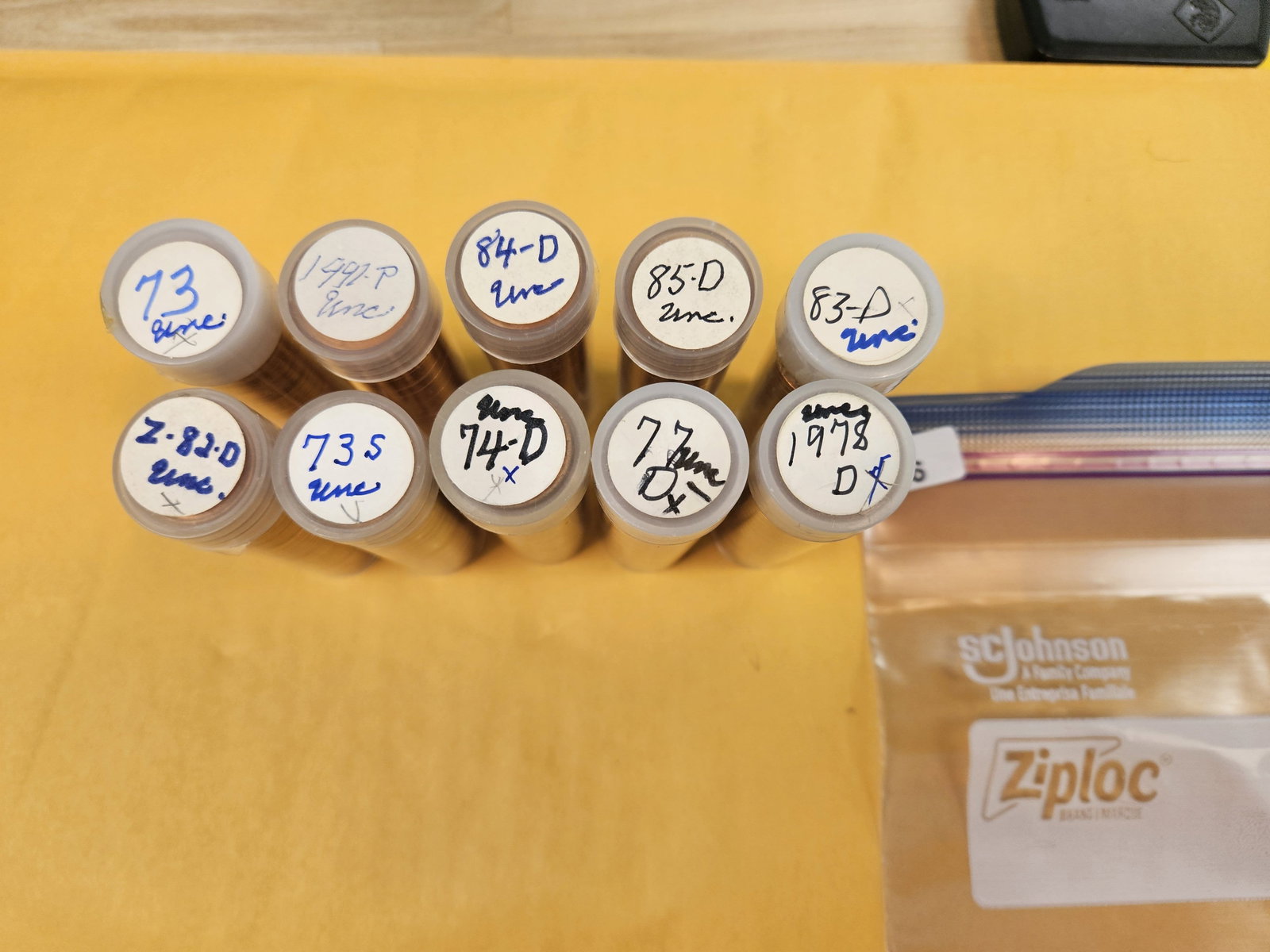 TEN mixed Rolls of Brilliant Uncirculated Lincoln cents: Unopened by us. Unsearched by us. Came in a large estate. Happy hunting!
