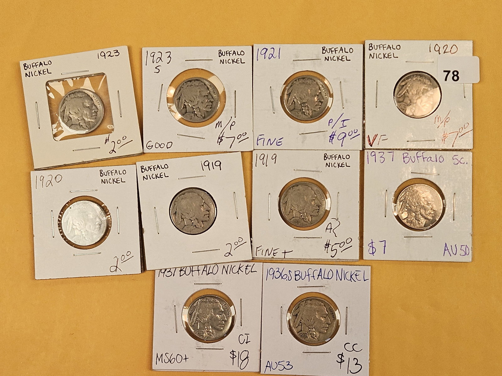 Ten mixed Buffalo Nickels: Couple Brilliant