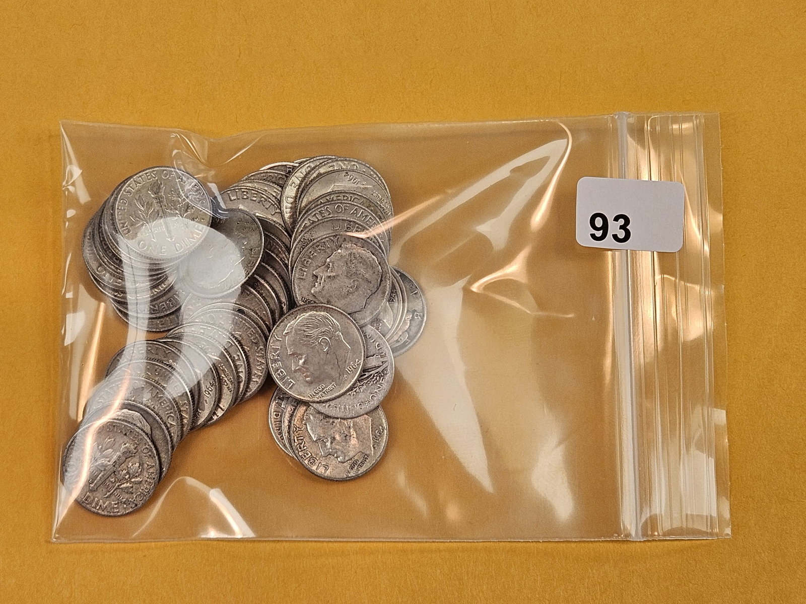 Fifty mixed silver Mercury and Roosevelt Dimes: Circulated