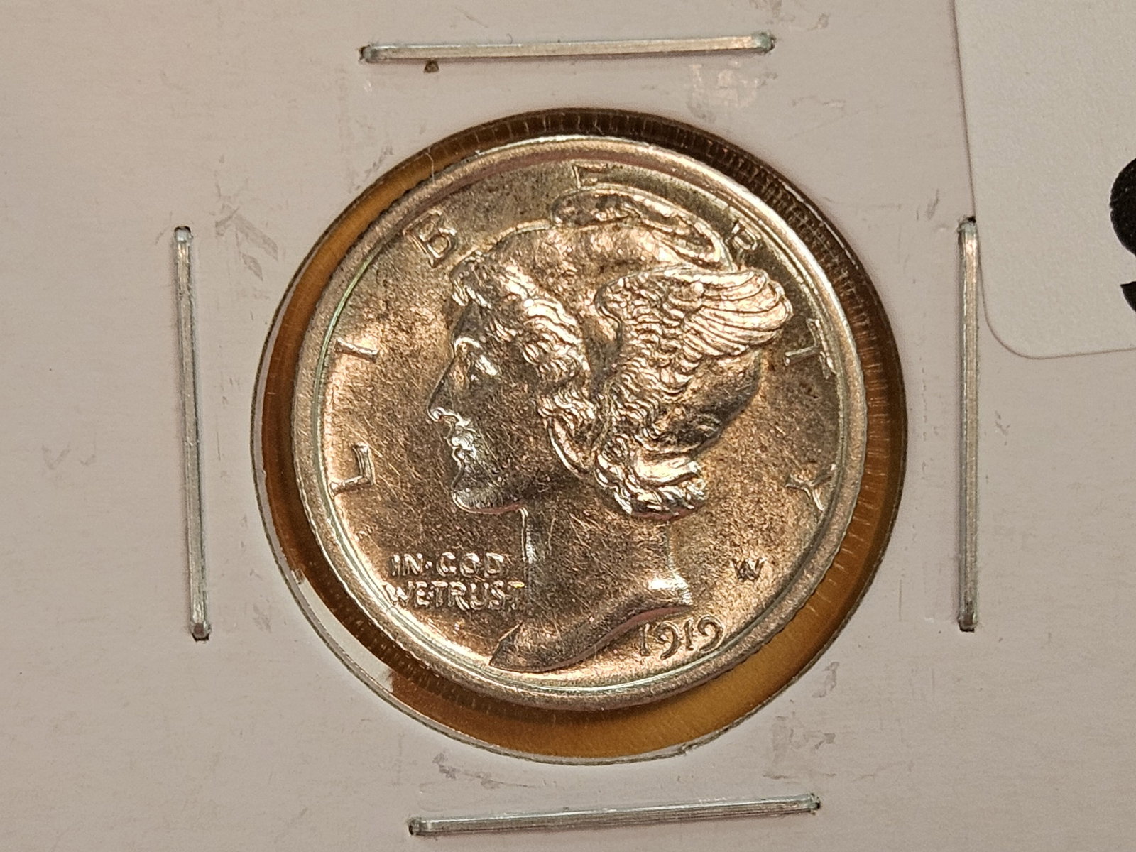 Choice Brilliant Uncirculated Plus 1919 Mercury Dime FSB: Full Split Bands