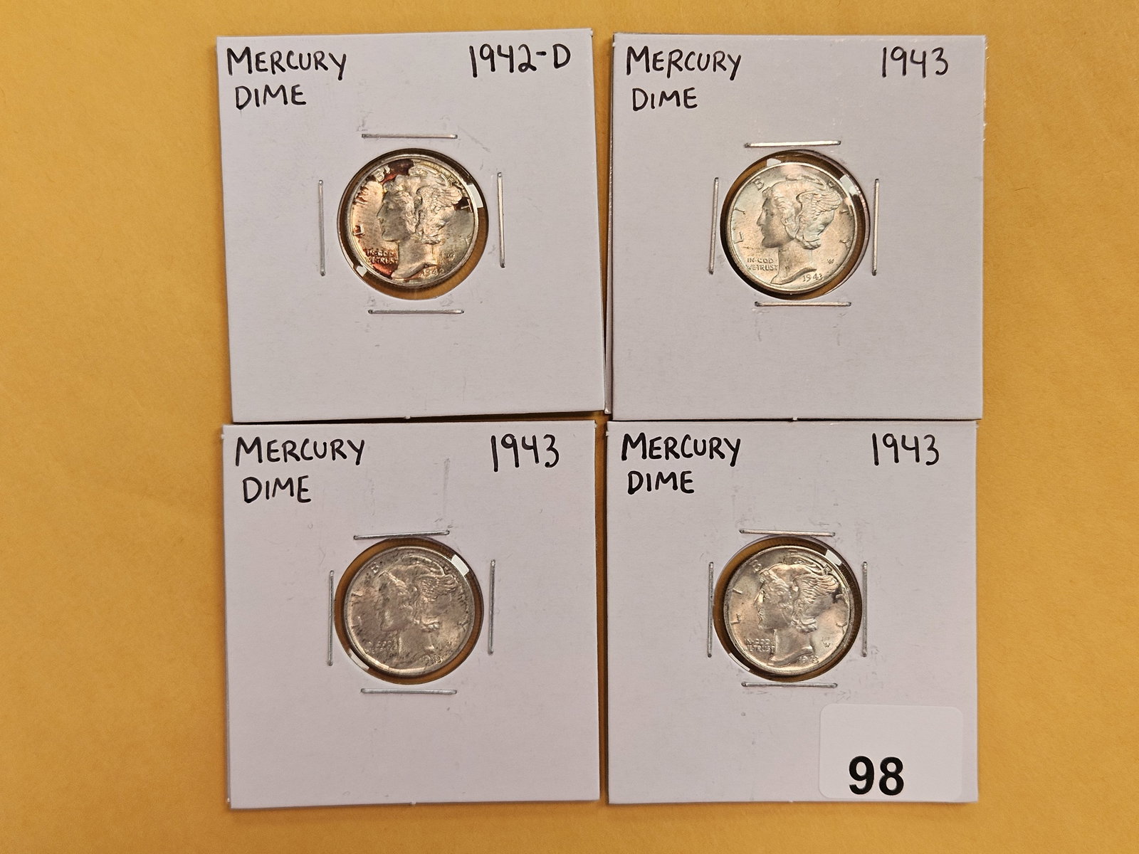 Four Choice to Very Choice Brilliant Uncirculated Mercury silver Dimes: 1942-D and 1943