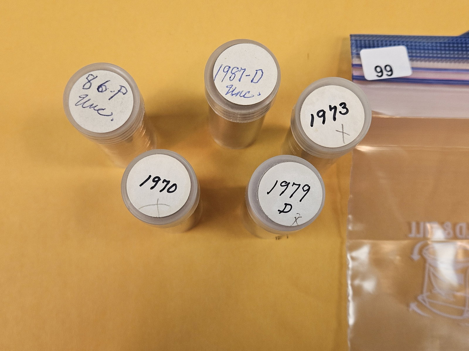Five mixed Brilliant Uncirculated Rolls of Roosevelt Dimes: Unopened by us. Unsearched by us. Came in a large estate. Happy hunting!