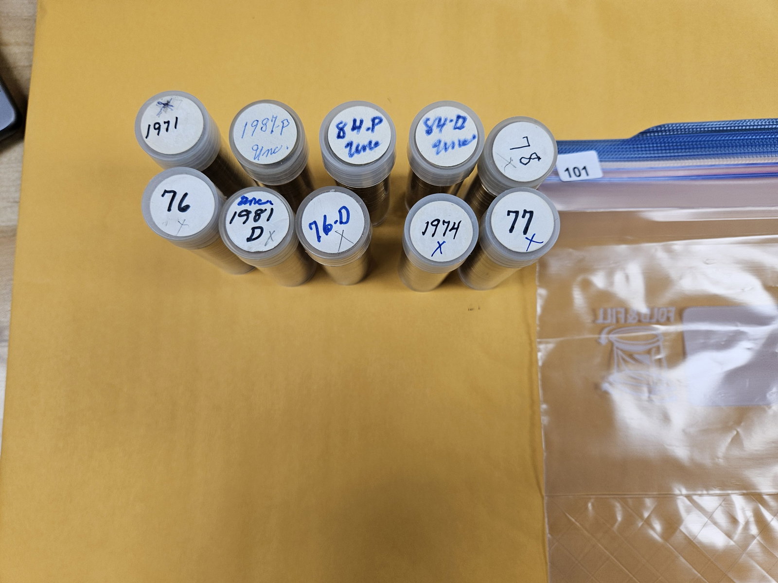 Ten mixed Brilliant Uncirculated Rolls of Roosevelt Dimes: Unopened by us. Unsearched by us. Came in a large estate. Happy hunting!