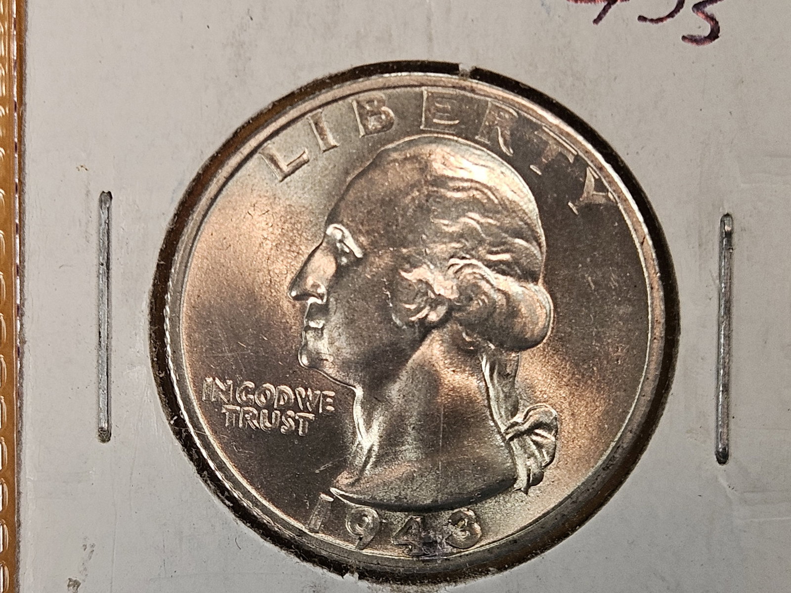 GEM Brilliant Uncirculated 1943-S Washington Quarter: Great contrast