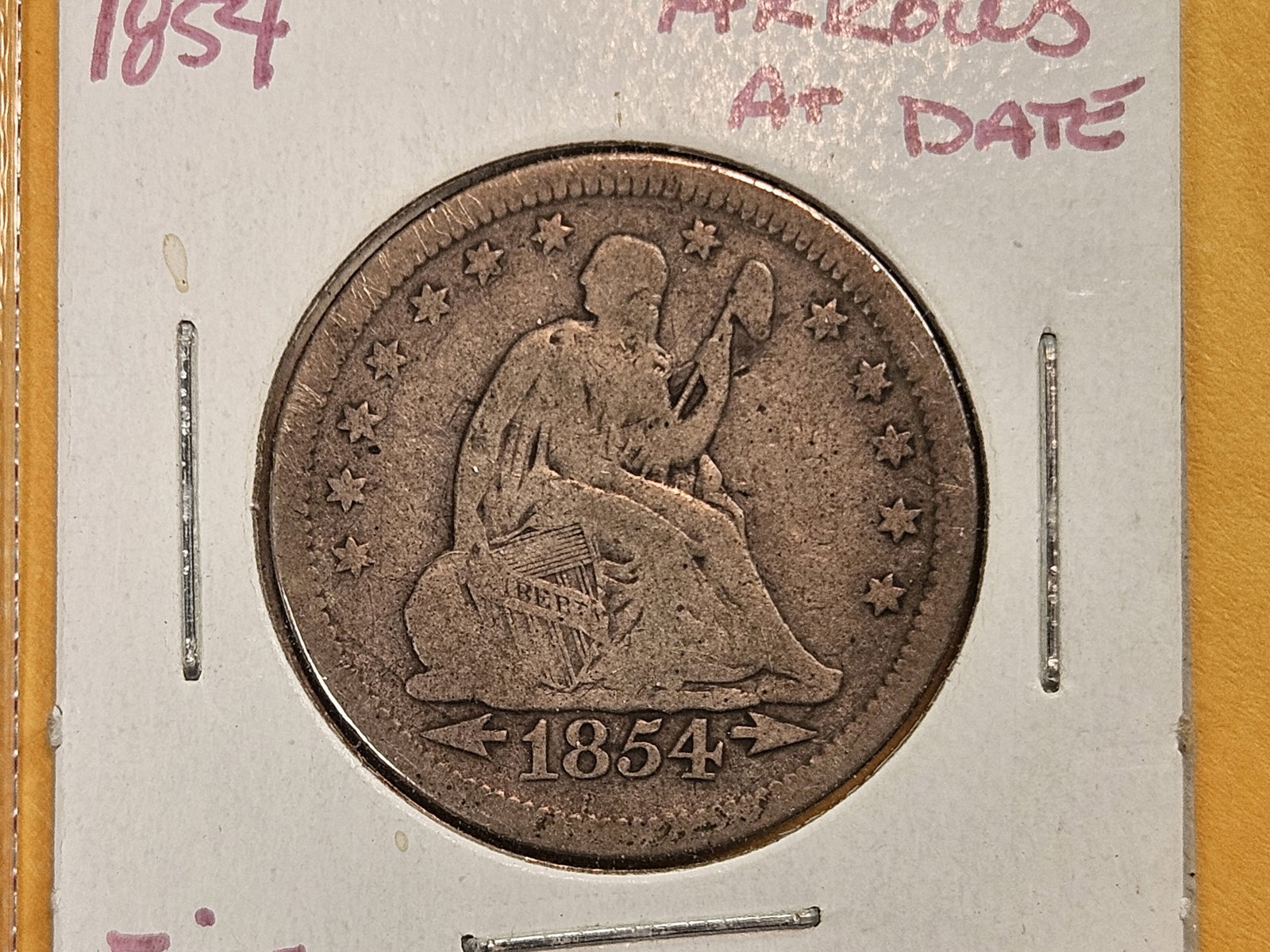 1854 With Arrows at Date Seated Liberty silver Quarter (1 of 3)