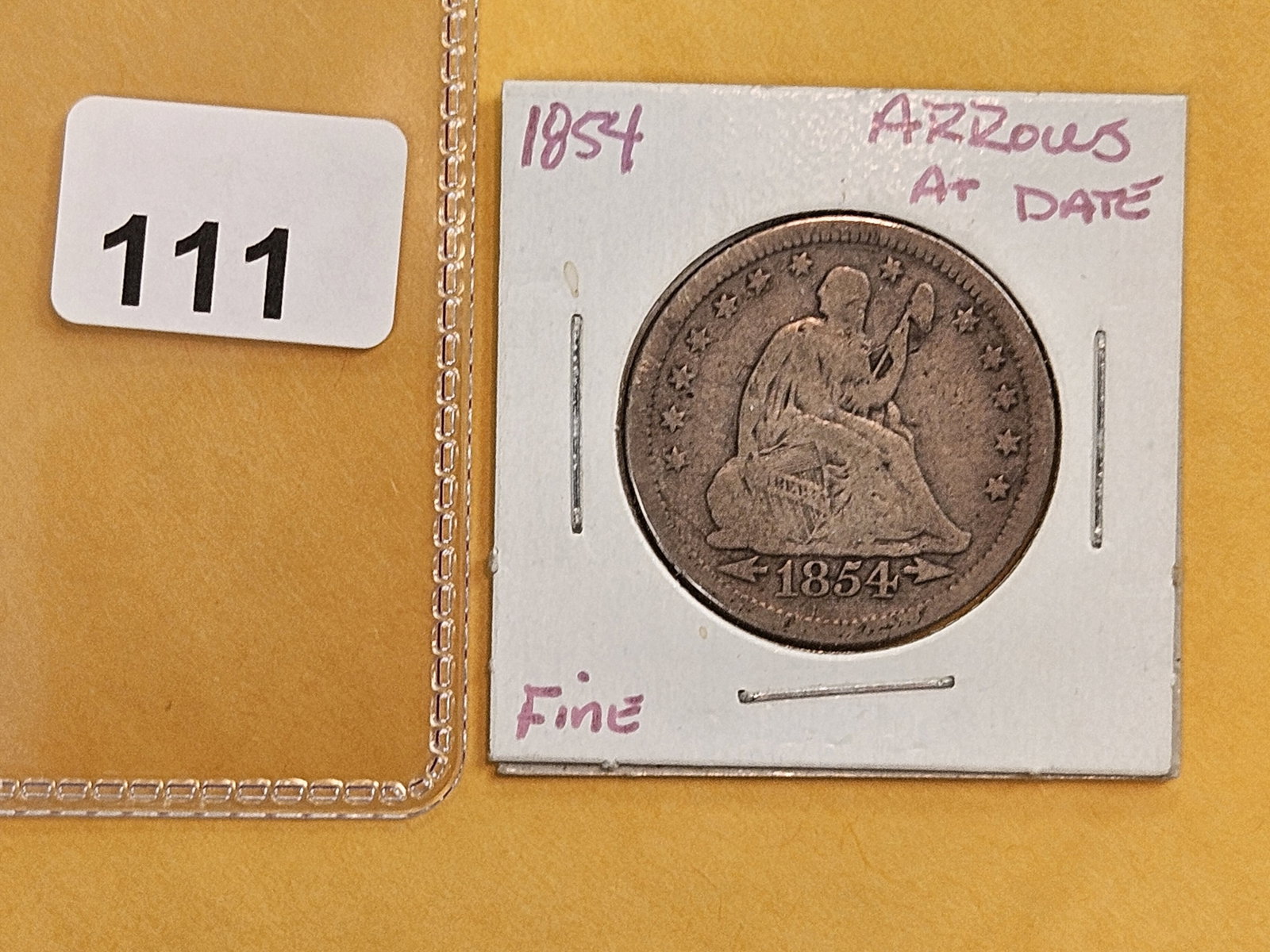 1854 With Arrows at Date Seated Liberty silver Quarter - 2