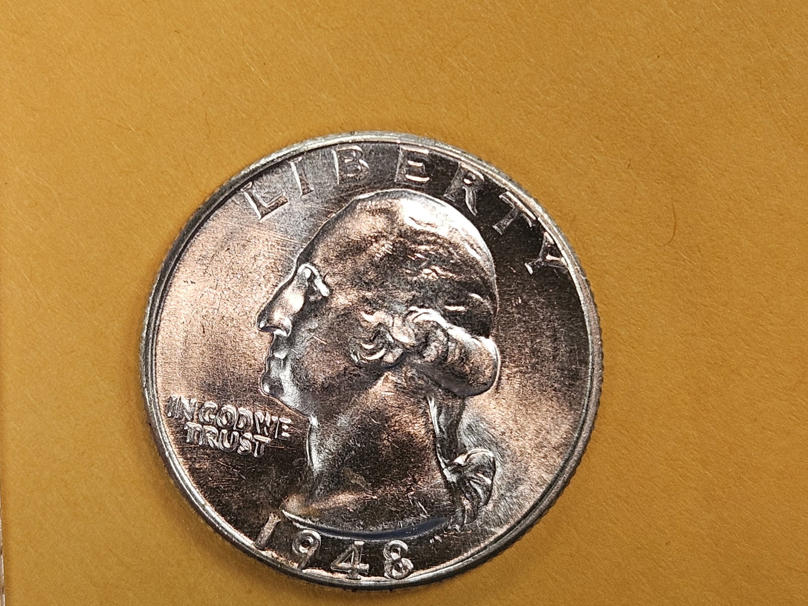 GEM Brilliant Uncirculated 1948-D Washington Quarter: Deep contrast