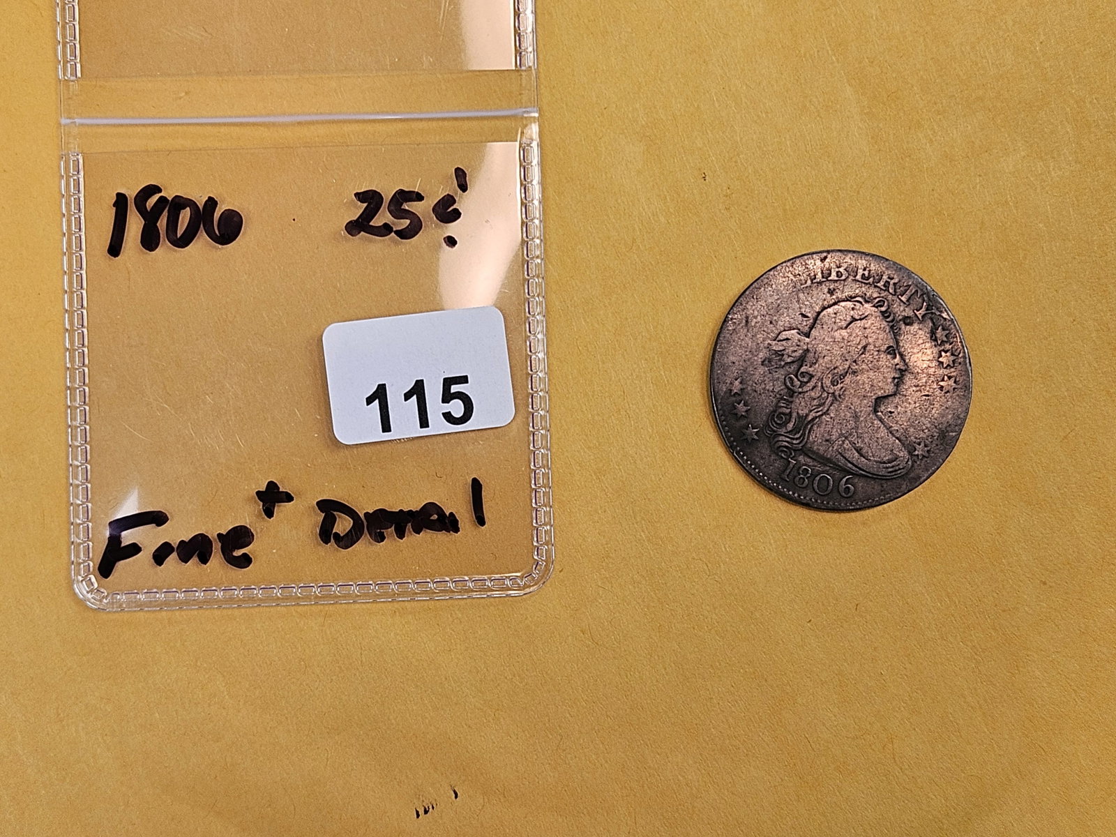 * Scarcer 1806 Draped Bust Quarter in Fine plus - details! - 2