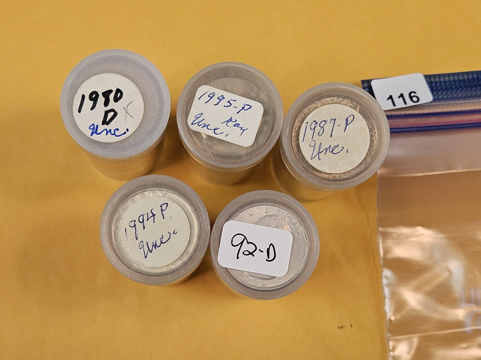 Five mixed, Brilliant Uncirculated Rolls of Washington Quarters: Unopened by us. Unsearched by us. Came in a large estate. Happy hunting!
