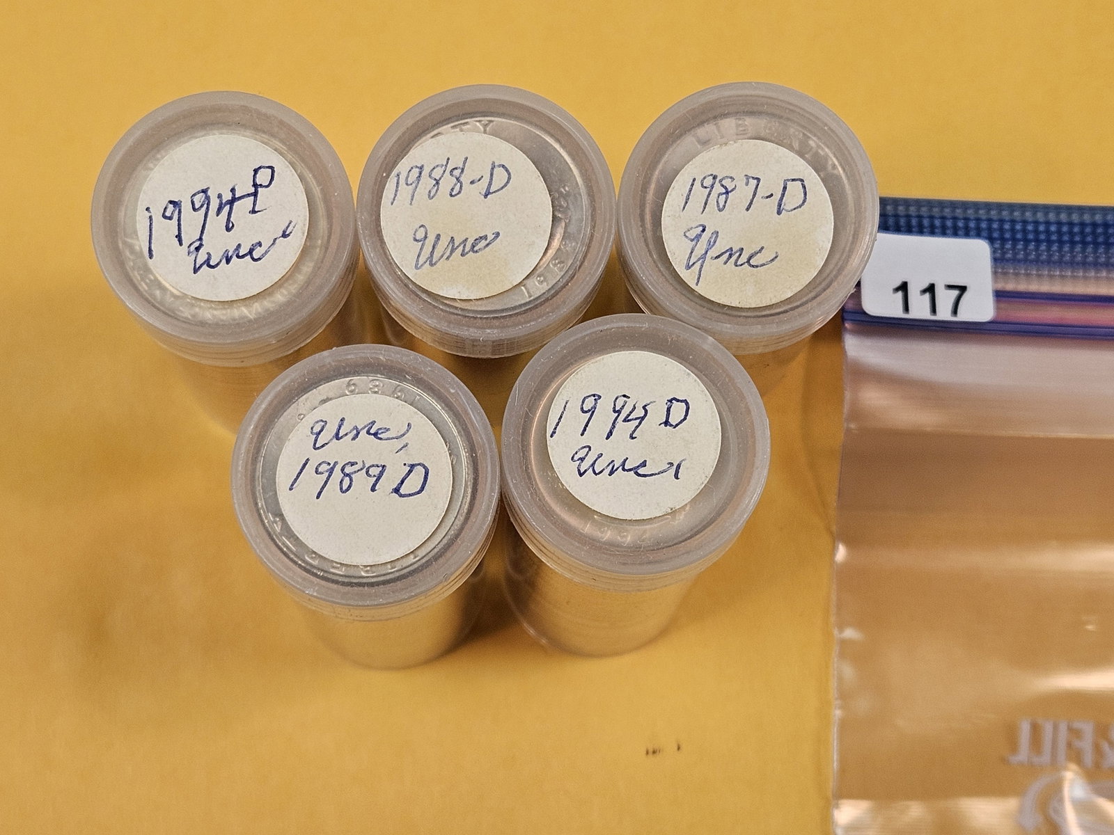 Five mixed, Brilliant Uncirculated Rolls of Washington Quarters: Unopened by us. Unsearched by us. Came in a large estate. Happy hunting!