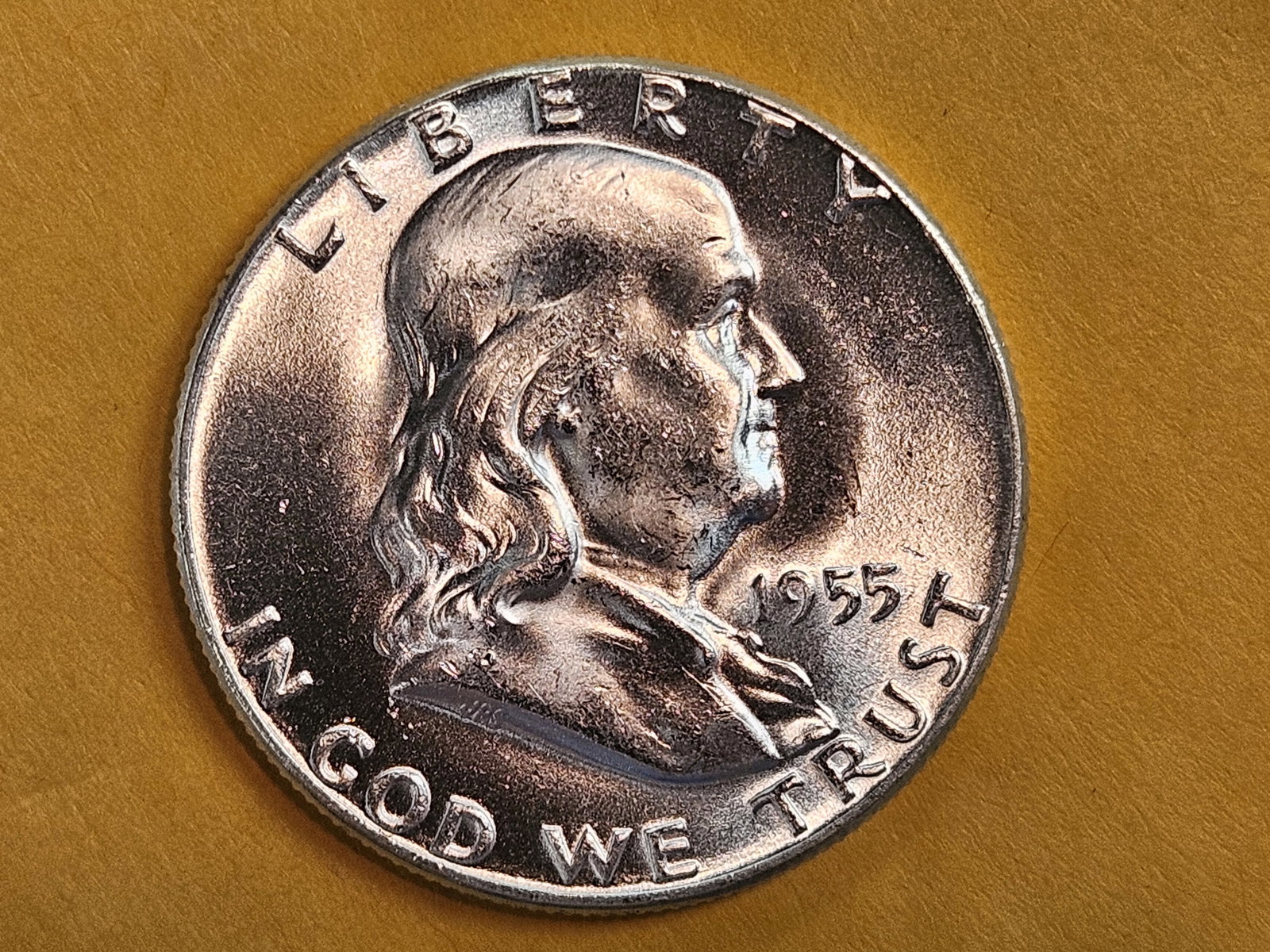 GEM Brilliant Uncirculated 1955 Franklin Half Dollar FBL: Full Bell Lines