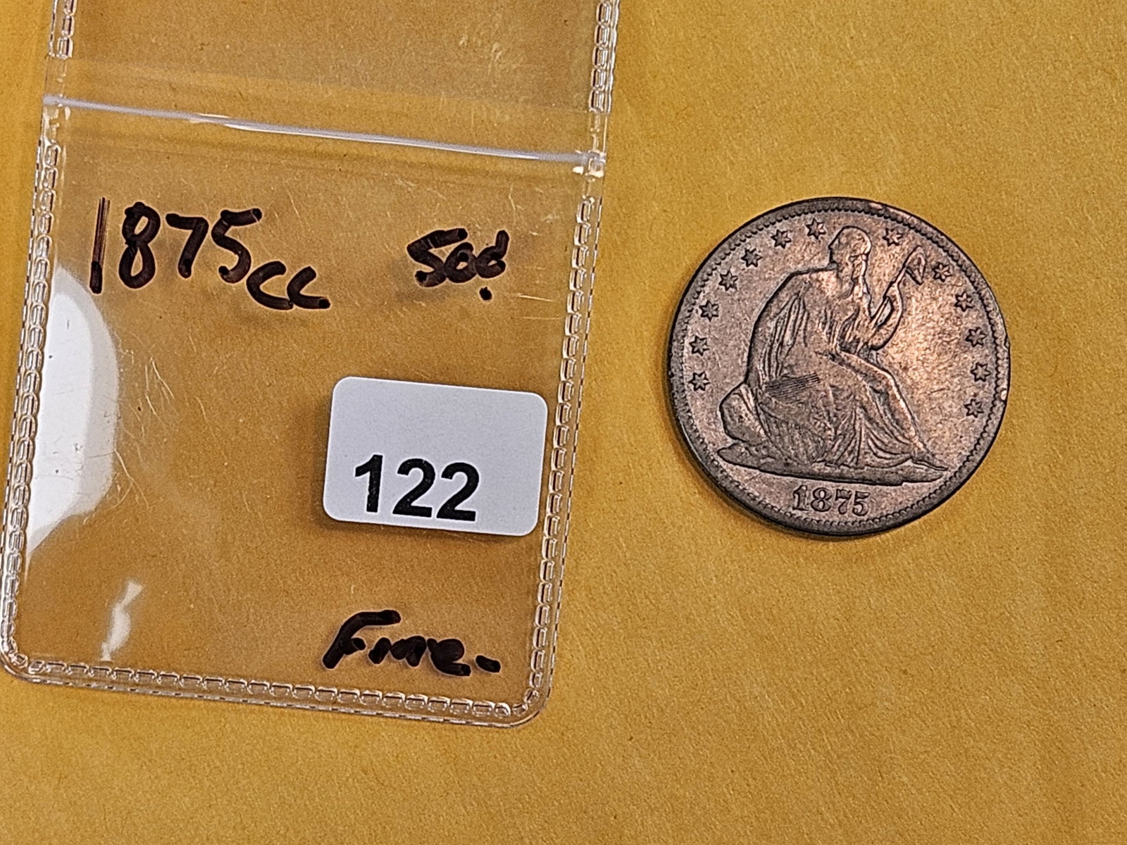 * Semi-Key * 1875-CC Seated Liberty silver Half Dollar in Fine - 2
