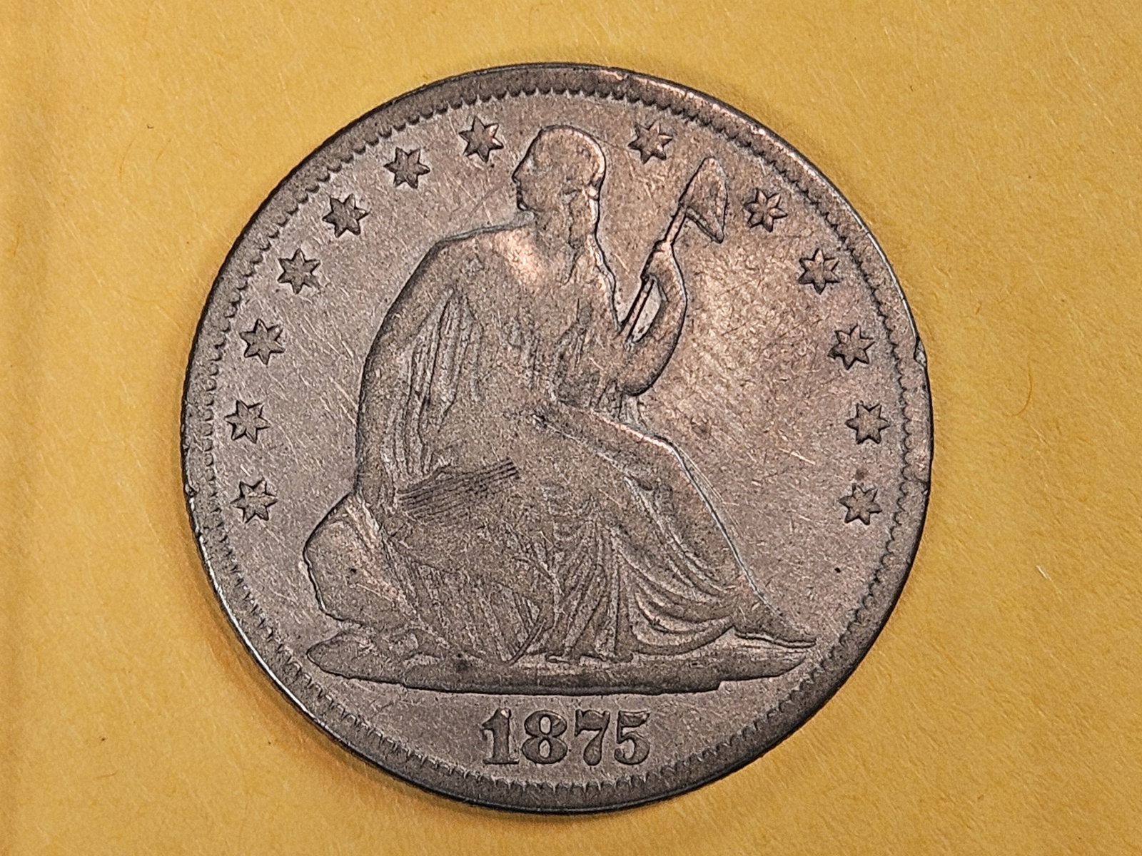 * Semi-Key * 1875-CC Seated Liberty silver Half Dollar in Fine - 3