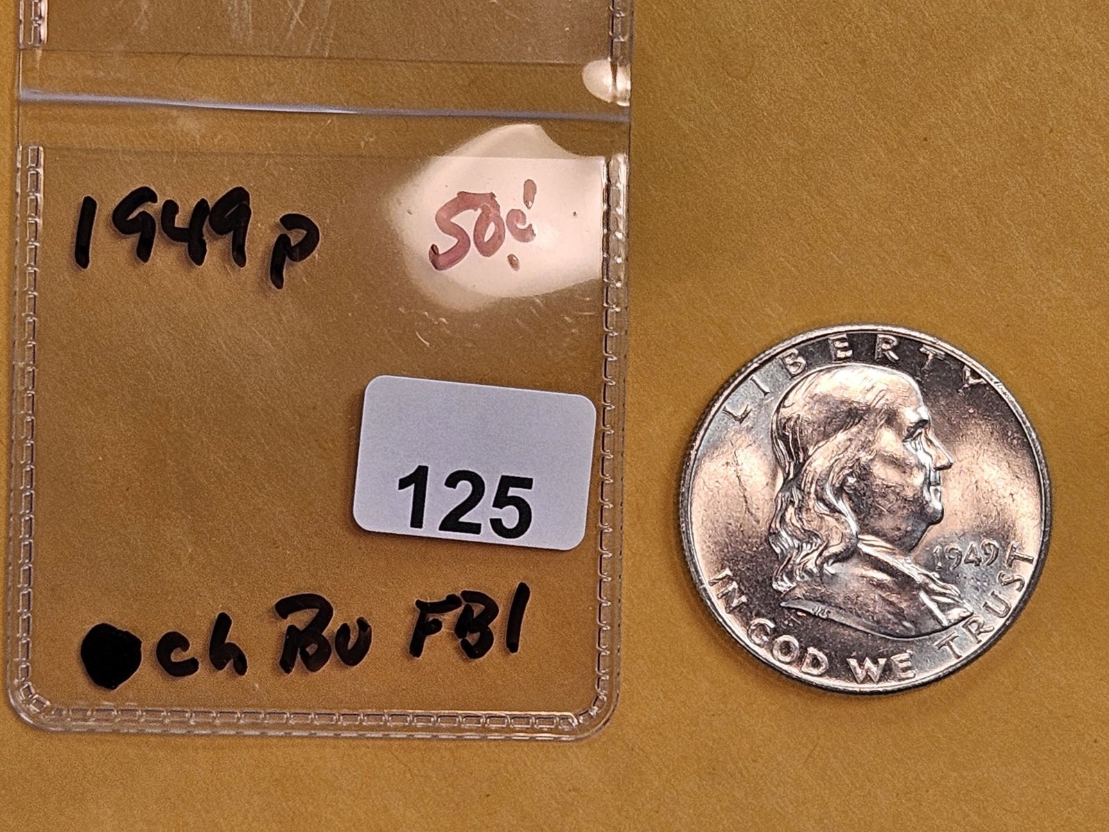 Choice Brilliant Uncirculated 1949 Franklin Half Dollar FBL - 2