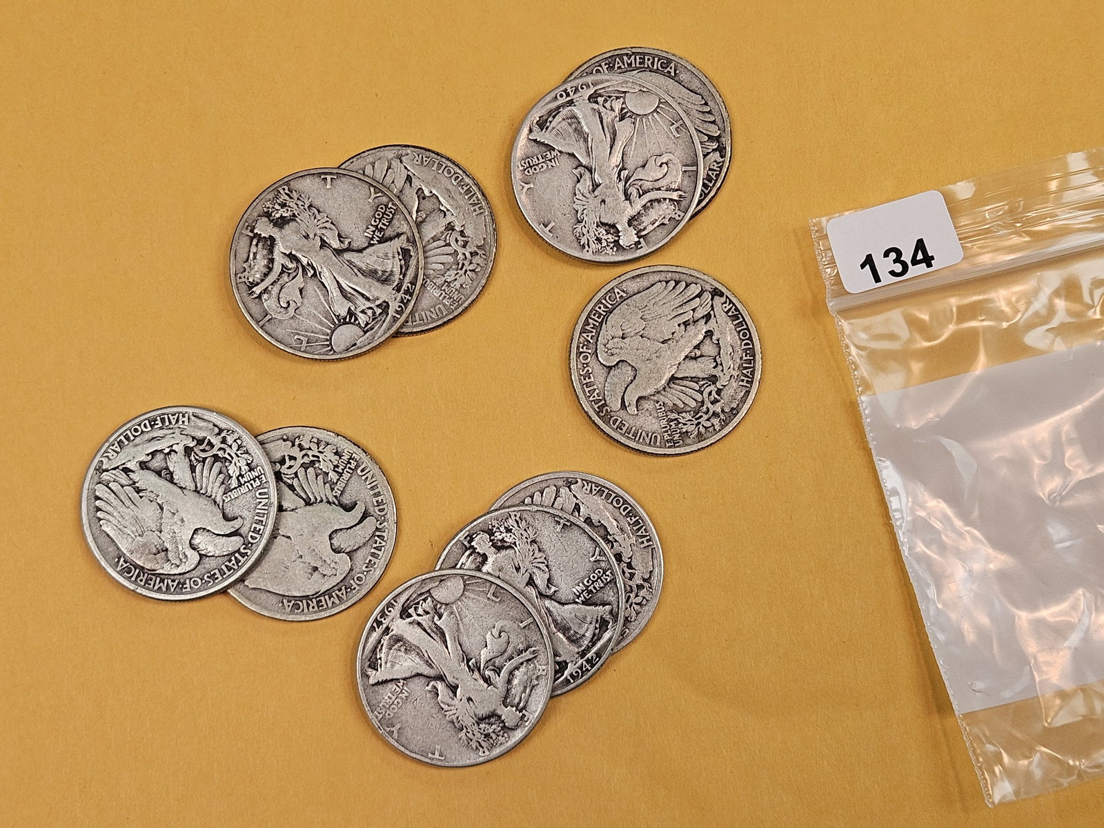 Ten mixed silver Walking Liberty Half Dollars: Circulated