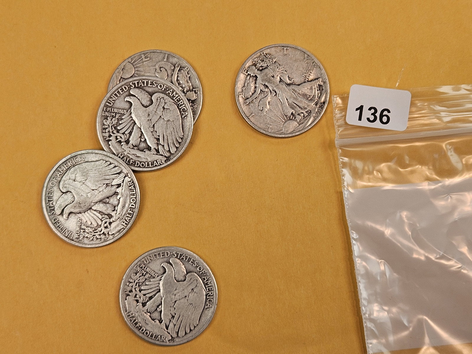 Five mixed silver Walking Liberty Half Dollars (1 of 1)