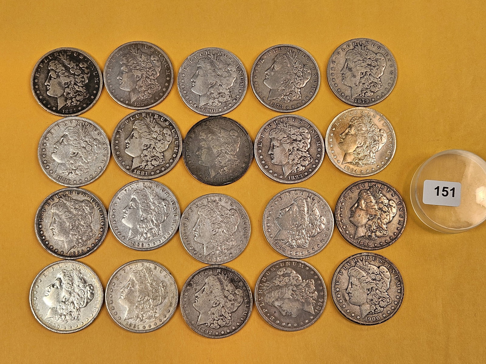 ** FULL ROLL ** Twenty Morgan Silver Dollars: All Pre-1904. Grades from Fine through Brilliant Uncirculated - details