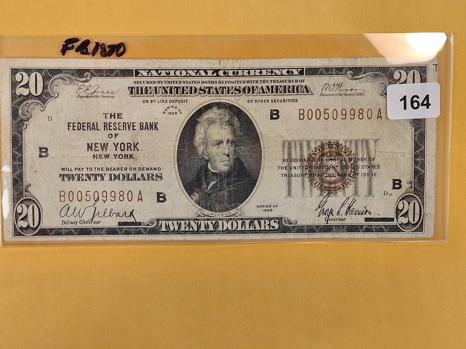 Series of 1929 Twenty Dollar National Currency: FR 1870. New York