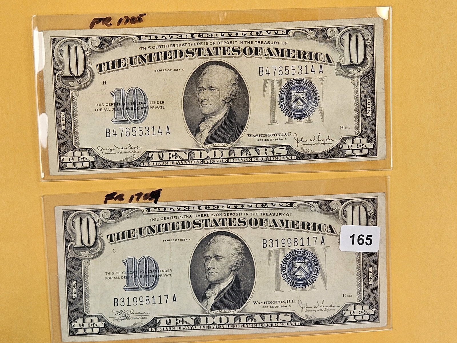 Two Bue Seal Ten Dollar Silver Certificates: FR 1704 and 1705
