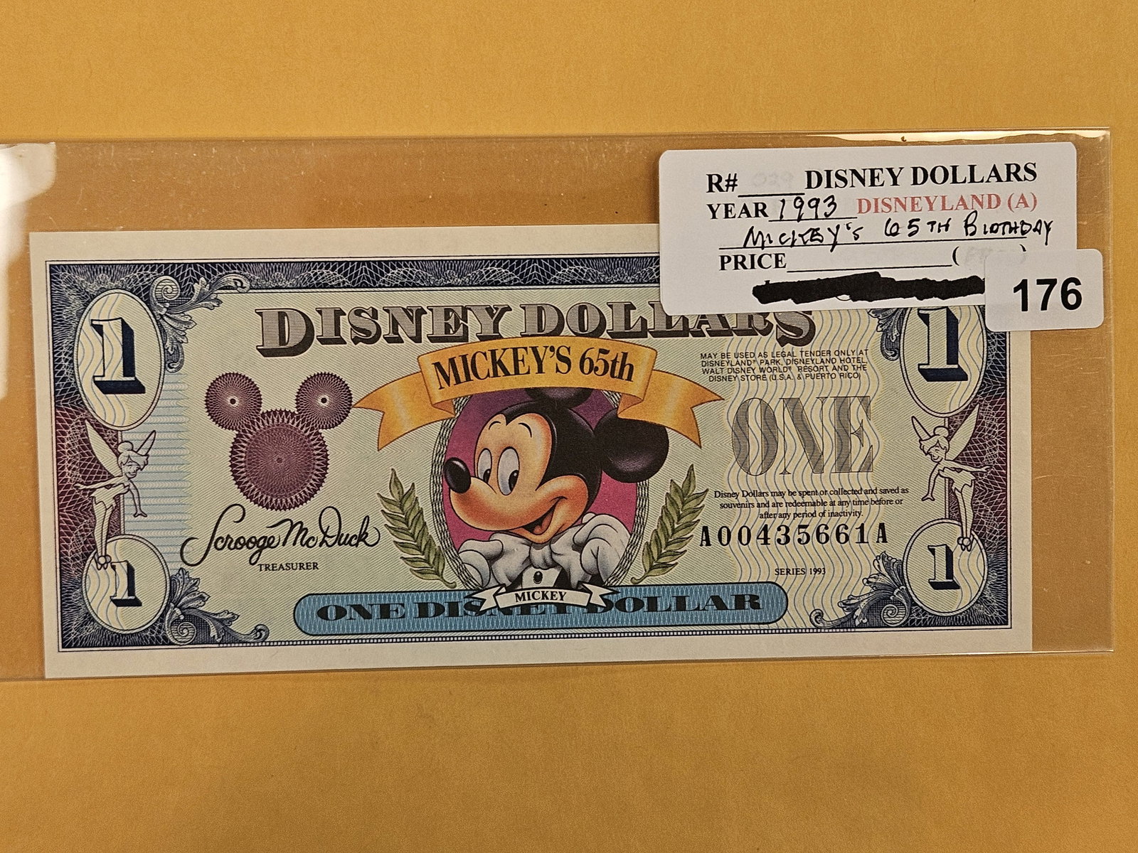 DISNEY DOLLAR! Crisp Uncirculated 1993-A One Dollar: Mickey's 65th Birthday