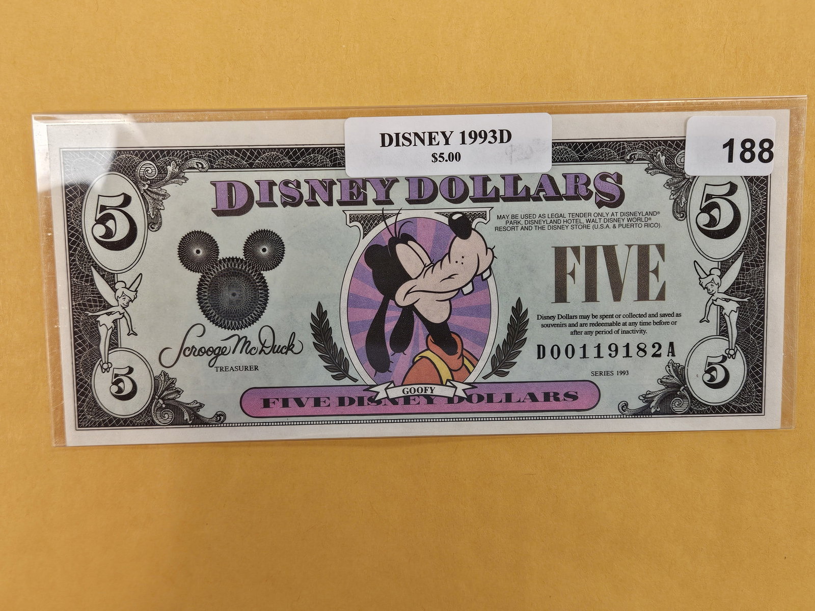 DISNEY DOLLAR! Crisp Uncirculated 1993-D FIVE Dollar: Seventh Issue