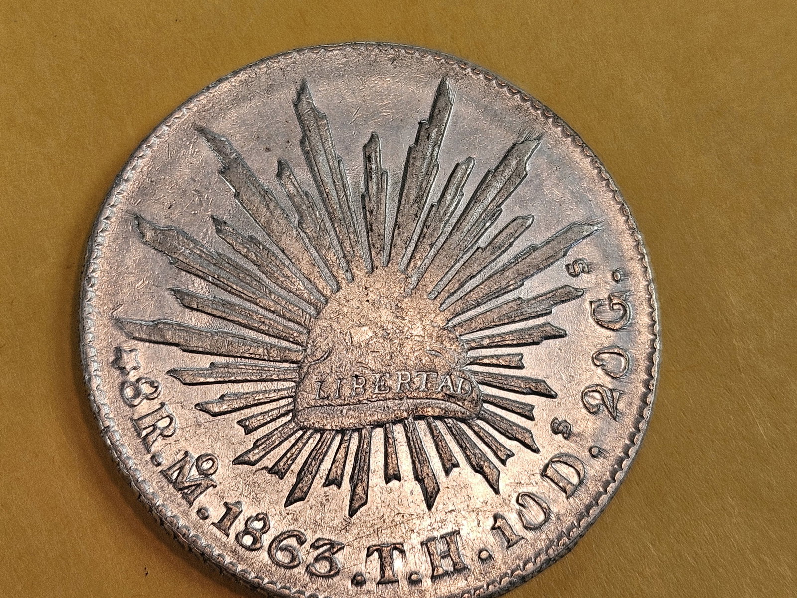 1863 TH Mexico silver 8 reals in Extra Fine plus: KM 377.1