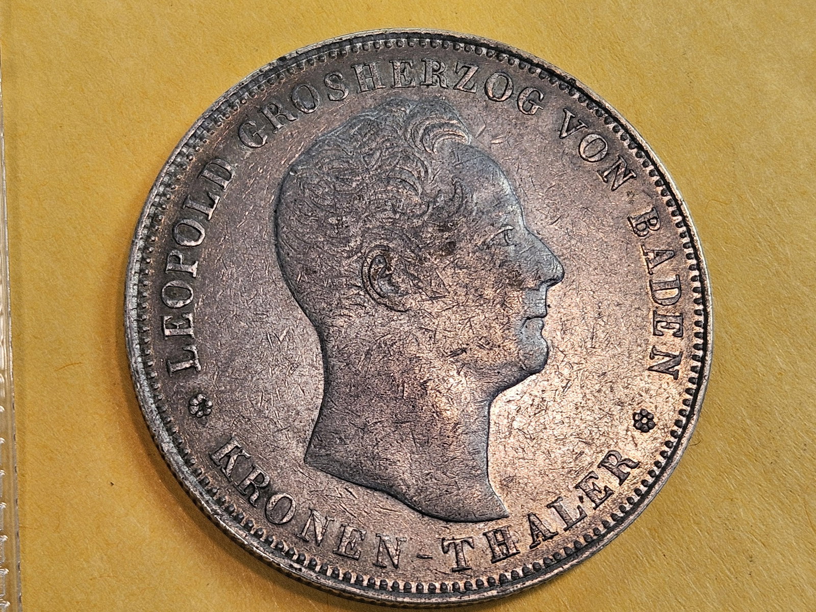 1836 German States Baden silver Kronenthaler in Extra Fine: KM 206. One Year Type